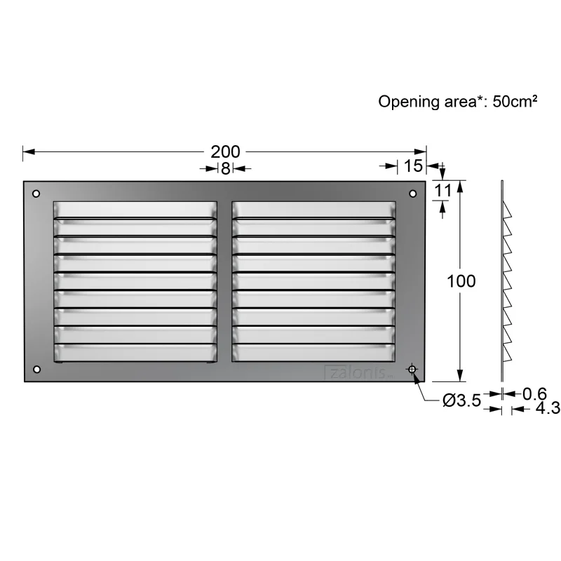 ΠΕΡΣΙΔΑ ΕΞΑΕΡΙΣΜΟΥ 10x20cm / ΑΛΟΥΜΙΝΙΟ